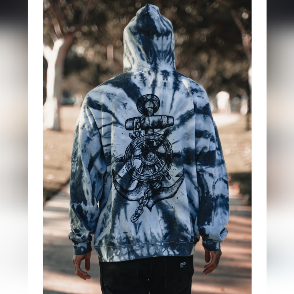 Relentless Betrayal Men's Blue Tie-Dye Hoodie Anchor Pirate